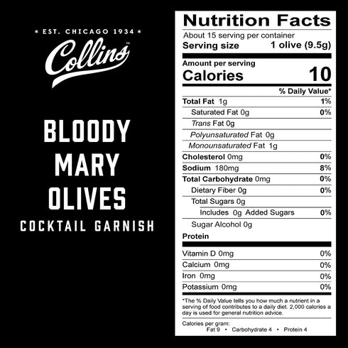 Collins 5 oz. Bloody Mary Olives Garnishes, Black