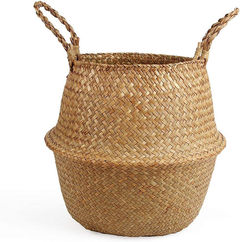 BlueMake Woven Seagrass Belly Basket for Storage Plant Pot Basket and Laundry, Picnic and Grocery Basket (Large, Original)