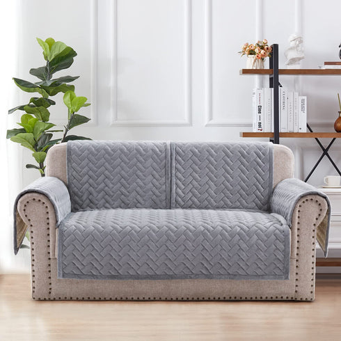 OstepDecor Sofa Armrest Covers, Backrest Covers, Quilted Sectional Couch Covers, Velvet Sofa Cover for Dogs Cats Pet Love Seat Leather L Shaped, Gray 36 x 36 Inches