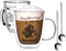Gezzeny Glass Coffee Mugs, 12.5 Oz Set of 2 Insulated Double Wall Glass Coffee Mugs with Handle & Spoons, Crystal Clear Glass Coffee Cups Espresso cups for Cappuccino, Tea, Latte, Beverage Hot/Cold