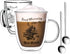 Gezzeny Glass Coffee Mugs, 12.5 Oz Set of 2 Insulated Double Wall Glass Coffee Mugs with Handle & Spoons, Crystal Clear Glass Coffee Cups Espresso cups for Cappuccino, Tea, Latte, Beverage Hot/Cold