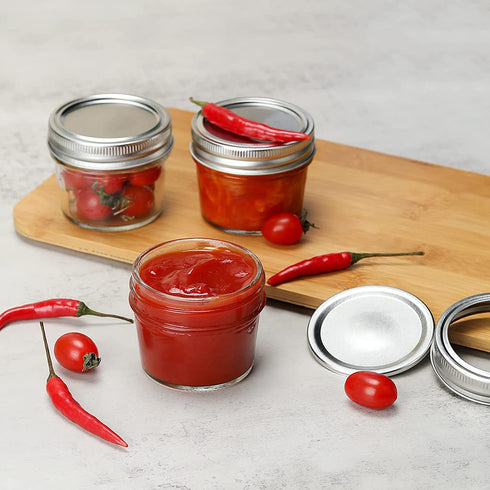 Small Mason Jars 4 oz - 12 Pack Glass Canning Jars with Regular Airtight Lids and Bands, Mini Clear Mason Jars for Preserving, Honey, Jam, Baby Food, Kitchen Spices, Tea, DIY Projects, Dishwasher Safe