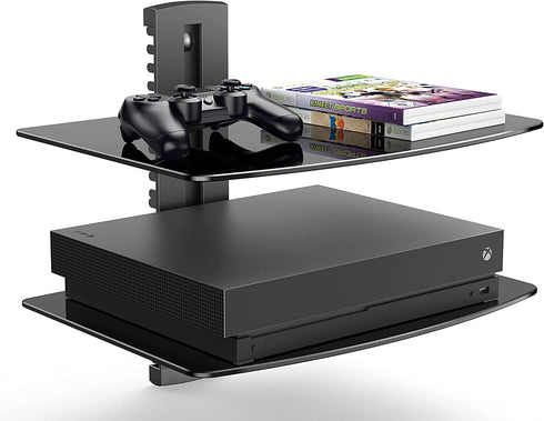 Fenge 2 Tiers Av Shelf Wall Mount Shelf Black Bracket Stand for AV Receiver Component Xbox Cable Boxes Gaming Systems