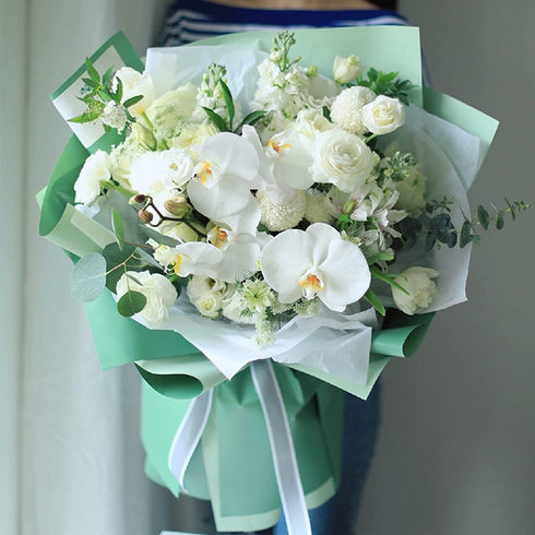 HinyoCo 5 Pcs Artificial Phalaenopsis Flowers Artificial Orchid Flowers 32 Inch Stem Plants for Home Wedding Decoration