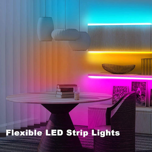 PHOPOLLO Led Lights 50ft for Bedroom Smart Work with Music sync Color Changing Led Tape 24 Key Remote Flexible 5050 Led Ribbon