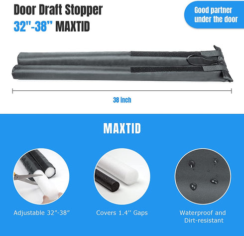 MAXTID Under Door Draft Stopper 32 to 38 Inches Grey Adjustable Door Sound Proof Insulation Door Cold Air Draft Blocker for Noise Light Smell Smoke Draft Guard