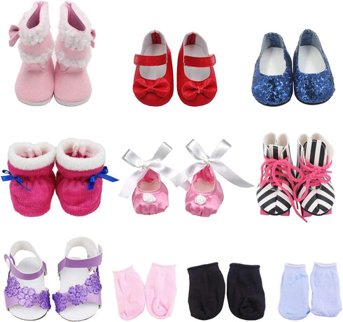 SOTOGO 7 Pairs of 18 Inch Doll Shoes and 3 Pairs of Socks Fits for American 18 Inch Doll Include Boots Leather Shoes Sneakers