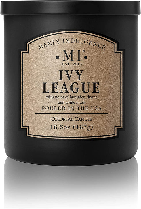 Manly Indulgence Ivy League Jar Candle 16.5 oz - - White Musk, Citrus, Thyme & Lavender - Earthy Amber - Up to 60 Hour Burn - Soy Blend Wax, USA Poured