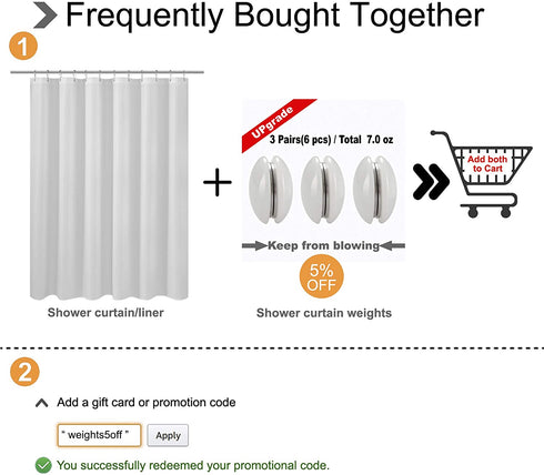 N&Y HOME Extra Long Shower Curtain or Liner 72" W x 108" H - Hotel Quality, Washable Fabric, White Bathroom Curtains with Grommets, 72x108