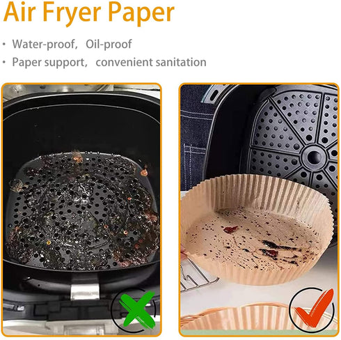 Air Fryer Disposable Paper Liner ,100PCS Non-Stick Air Fryer Paper Liners,Baking Paper Food Grade Parchment Oil-Proof Water-Proof Steamer Oil Paper for Roasting Microwave (B Natural 100PCS & 6.3Inch)