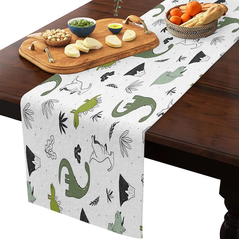WARM TOUR Dinning Table Runners Cartoon Jurassic Age Drawing Dinosaur Table Cloth Setting Cute Wildlife Dino Animal Decorative Dresser Scarf for Kitchen Farmhouse Holiday Party Wedding