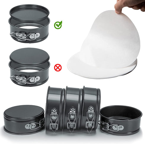 4.5 Inch Mini Springform Pan, Set of 5 With 100pcs Wax Paper, Small Nonstick Cake Pan for Mini Cheesecakes, Pizzas and Quiches