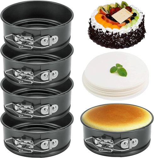 4.5 Inch Mini Springform Pan, Set of 5 With 100pcs Wax Paper, Small Nonstick Cake Pan for Mini Cheesecakes, Pizzas and Quiches