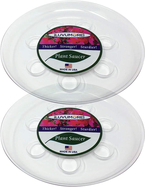 ILUVUMOREI 2 Pack of 10 inch Clear Round Plant Saucer, Thicker Plastic Tray for Indoor, Durable Flower Pot Planter Saucers with Multiple Support Footing Designed for Improved Airflow. (10" - 2 Pack)