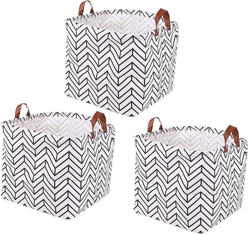 Kingrol 3 Pack Storage Baskets, Large Collapsible Storage Bins with Handles for Closet Shelves Organizer, Decorative Baskets for Home, Office, Nursery, Laundry
