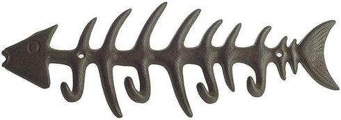 Decorative Fish Bones Wall Mounted Towel Rack by Comfify - Stylish Cast Iron Hanger with 4 œFish Bones? Hooks for Towels, Robes and More - Includes Screws and Anchors - in Brown