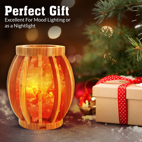 Himalayan Glow 1348 Bamboo Basket Crystal Pink Chunks, Nightlight,Salt Lamp Bulb,(ETL Certified) Dimmer Switch,Ideal Gift and Home Decor | 5-7 LBS, Pack of 1