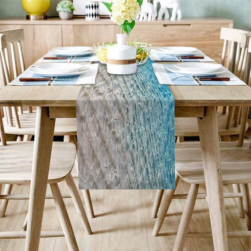 Blue Yellow Cotton Linen Table Runner Dresser Scarf Tropical Sandy Beach Clear Sea Water Non-Slip Burlap Rectangle Table Setting Decor for Wedding Party Holiday Dining Home, 13x70 Inches Long