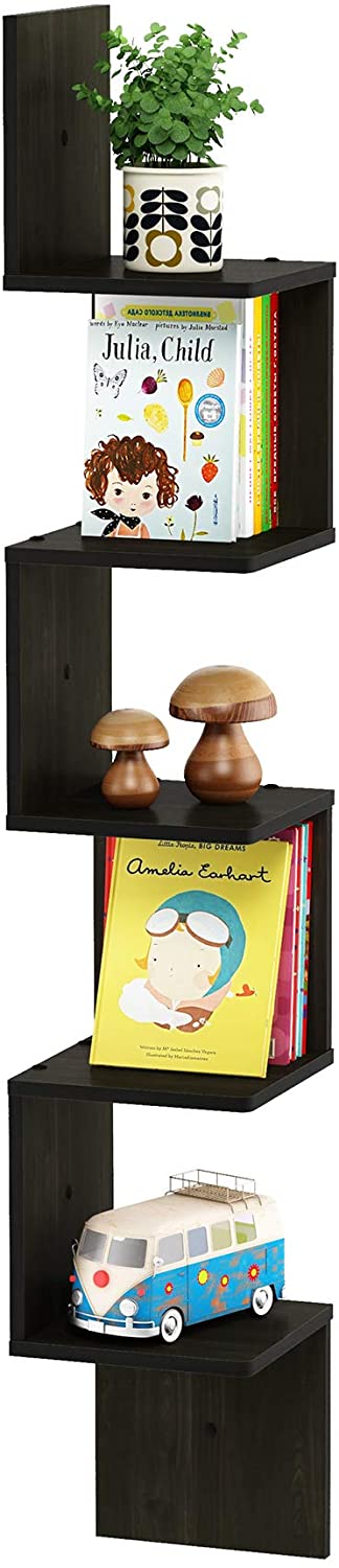 Furinno Rossi Wall Mount Floating Corner Shelf, 5-Tier Square , Espresso