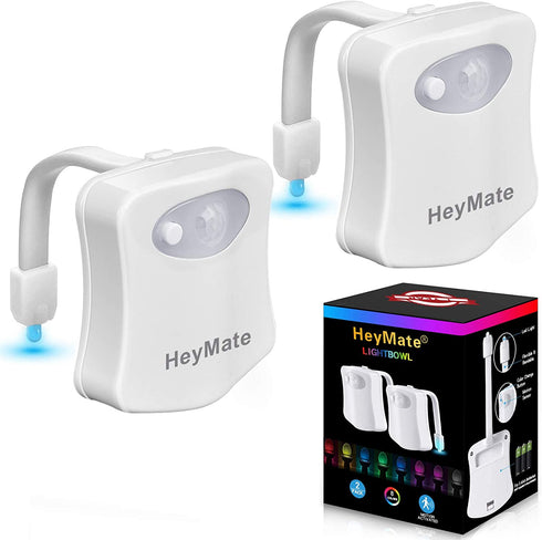 HeyMate Rechargeable Motion Sensor LED Bowl Light for Toilet Seat - 8-Color Changing Night Light with USB Cable Pack of 2