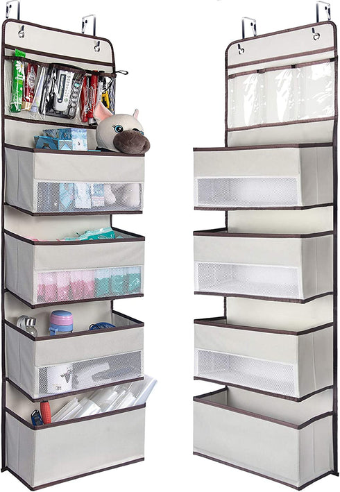 NesTidy Over The Door Organizer Storage, Wall Mount Hanging Organizer with 4 Large Capacity Pocket Organizers and 3 Small Pockets for Baby Essentials, Toys, Cosmetics, and Sundries (Beige, 1 Pack)