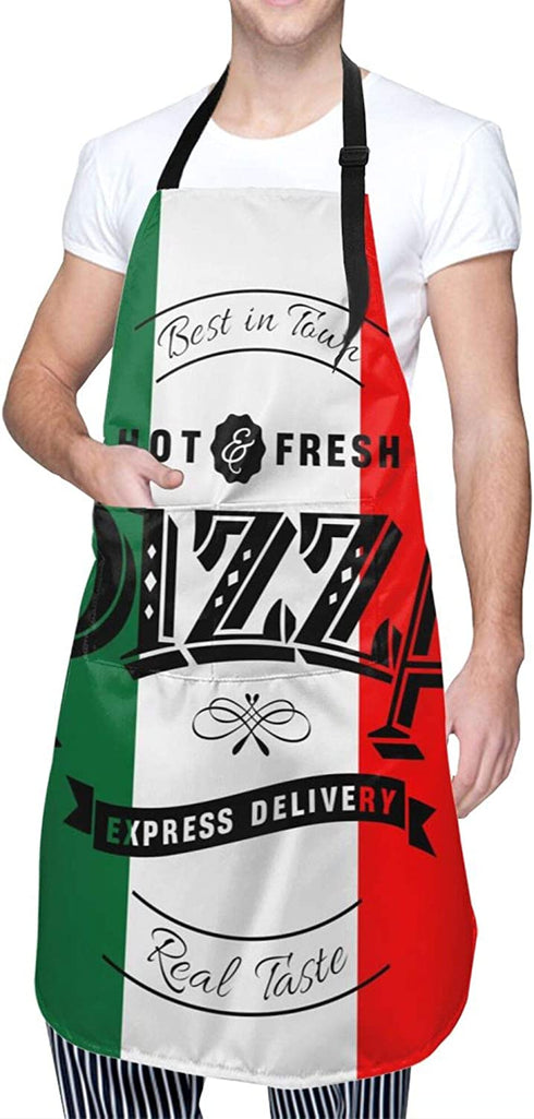 EZYES Pizza Apron, Cat & Pizza Kitchen Aprons with Pocket & Adjustable Neck for Chef Cooking Gardening Home Adult Size
