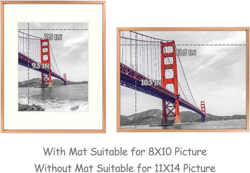 Frametory, 11x14 Aluminum Photo Frame with Ivory Color Mat for 8x10 Picture & Real Glass, Metal Picture Frame Collection (Rose Gold, 1-Pack)
