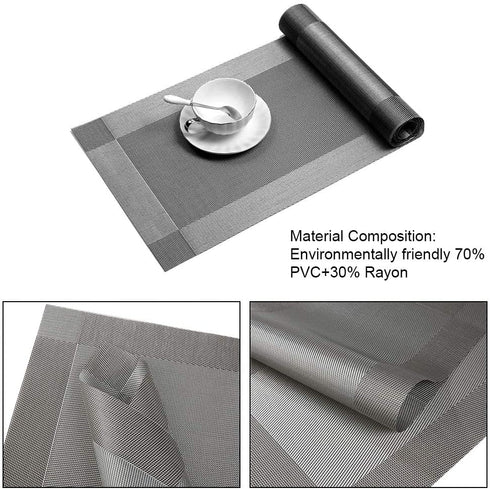 McIvan Elegant Modern Fall Table Runners with Tassels for Dining Table Tea Coffee Table (6 Place Mat+1 Table Runner, Grey)