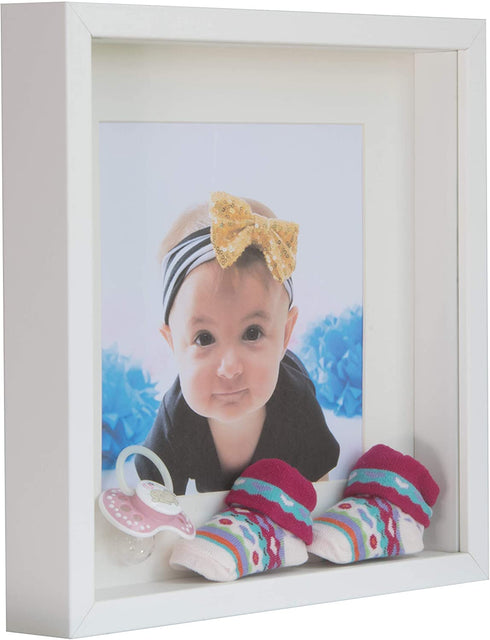 BD ART 9x9 (23 x 23 x 4.7 cm) White Shadow Box 3D Square Picture Frame with Mat for 5x5 inch Photo, Glass Front