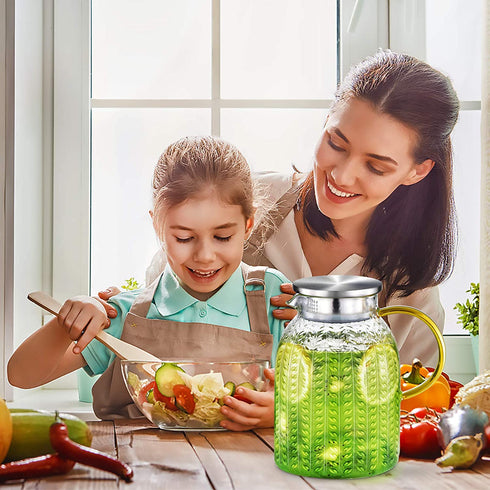 Aofmee Pitcher, 60oz Glass Pitcher, Water Pitcher with Lid, Iced Tea Pitcher for Fridge, Glass Carafe for Cold or Hot Beverages, Sun Tea Jar for Juice, Easy Clean Heat Resistant Glass Jug for Milk