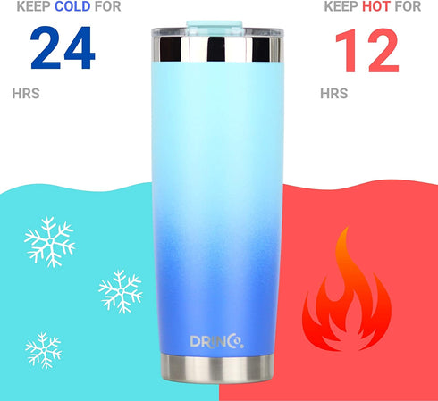 DRINCO - 20 oz Stainless Steel Tumbler | Double Walled Vacuum Insulated Mug With Lid, 2 Straws, For Hot & Cold Drinks (20oz, 20oz Morning Sky Blue)