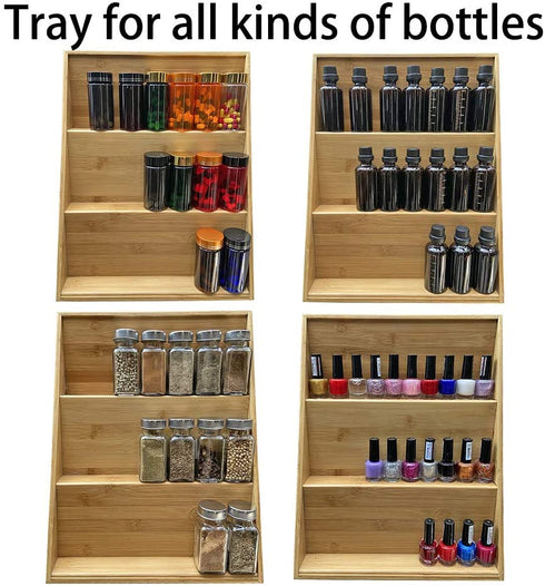 Simhoo Bamboo Spice rack In-Drawer Kitchen Cabinet Spice 18 Bottle Holder Tray for Storage/Organizer 3-Tier Insert