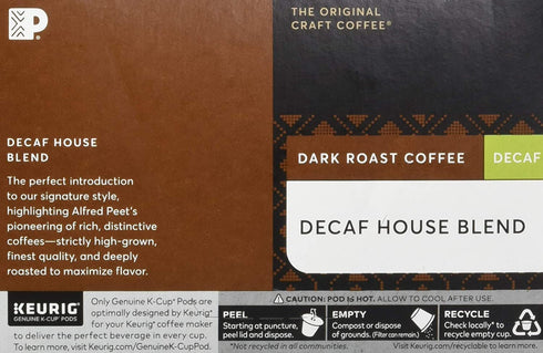 Peet's Coffee Decaf House Blend K Cup Coffee Pods for Keurig Brewers, Dark Roast, 10 Pods, 4.3 Ounce