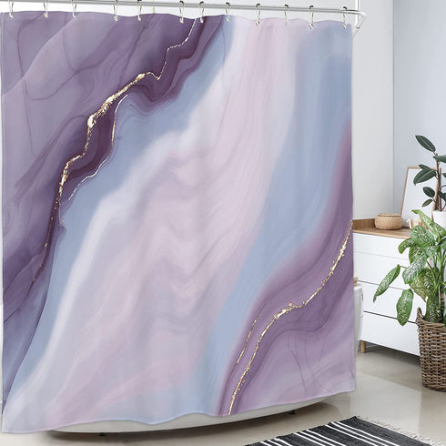 Homewelle Ombre Blue Purple Marble Shower Curtain 72Wx72H Inch Abstract Modern Luxury Cool Unique Ink Texture Geometry Vintage Line Art Aesthetic 12 Pack Shower Hooks Polyester Fabric Bathroom Bathtub