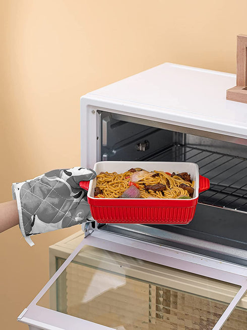 Kanwone Porcelain Bakeware, Square Baking Dishes, Casserole Dish with Double Handle, Lasagna Pan for Cooking, Kitchen, Cake Dinner, 8 x 8 Inches, Stripe Series - Red
