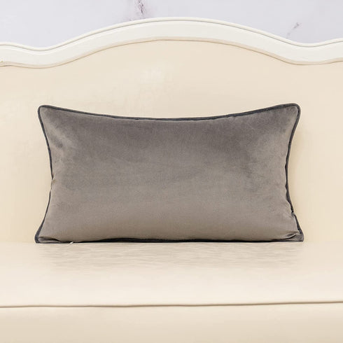 Alerfa 12 x 20 Inch Gray Luxury Velvet European Garden Style Floral Pattern Cushion Case Lumbar Throw Pillow Cover Decorative Pillow for Couch Sofa Living Room Bedroom Car