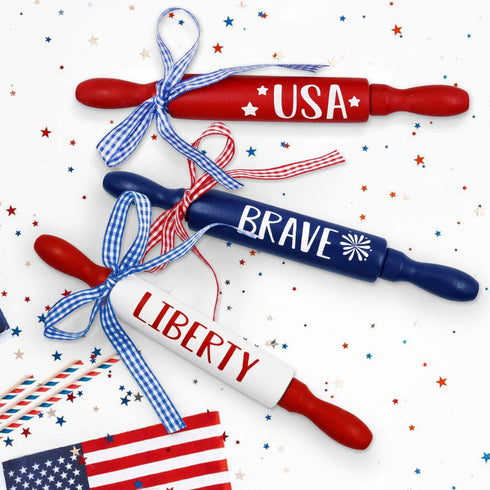 July 4th Patriotic Mini Rolling Pins Independence Day Decoration USA Brave Liberty Farmhouse Decorations Veterans Day Tiered Tray Decor Set of 3