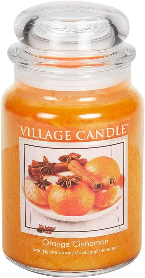 Village Candle Orange Cinnamon Large Glass Apothecary Jar Scented Candle, 21.25 oz, 21 Ounce