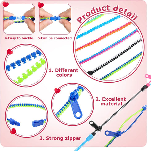 35 Pack Valentine Friendship Bracelet Zipper Sensory Bracelet Fidget Toys Valentines Day Pre Filled Hearts with Valentine Cards for Valentines, Birthday, Goodie Bags, Pinata Filler, Classroom Rewards