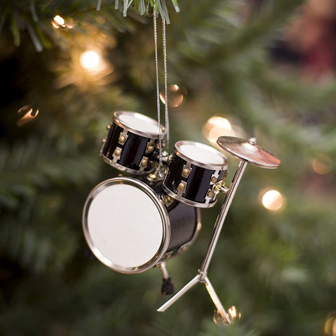 Broadway Gifts 3.2" Black Wood and Brass Drum Set Ornament Decoration