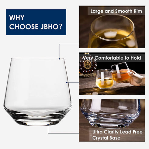 Premium Whiskey Glasses - Set of 4 - 12 Oz Scotch Glasses - Old Fashioned Non-Lead Crystal Glass - Gift-Box Idea for Scotch Lovers/Style Glassware for Bourbon/Rum glasses/Bar Cocktail Glasses