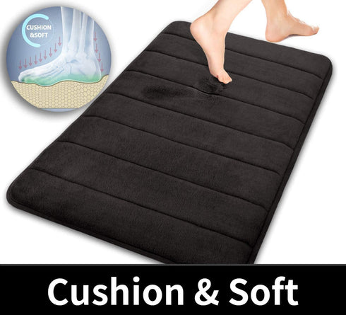 Yimobra Memory Foam Bath Mat Large Size 31.5 by 19.8 Inches, Soft and Comfortable, Super Water Absorption, Non-Slip, Thick, Machine Wash, Easier to Dry Bathroom Floor Rug, Black