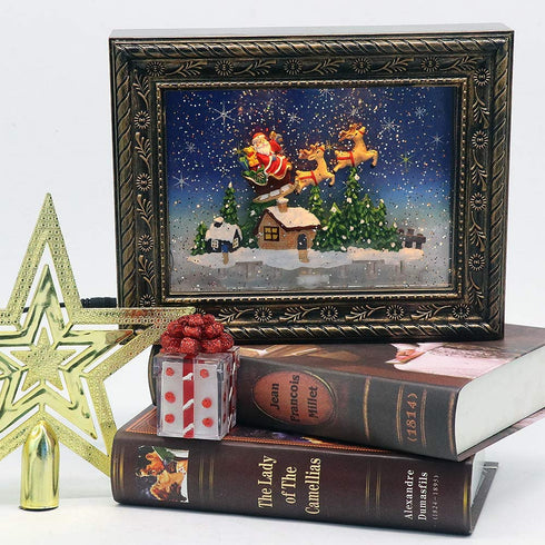Wondise Christmas Musical Snow Globe Lantern with 6 Hour Timer, Battery and USB Powered Photo Frame Lighted Snow Globe Glitters Swirling Festival Home Decor(Santa Claus and Sleigh)
