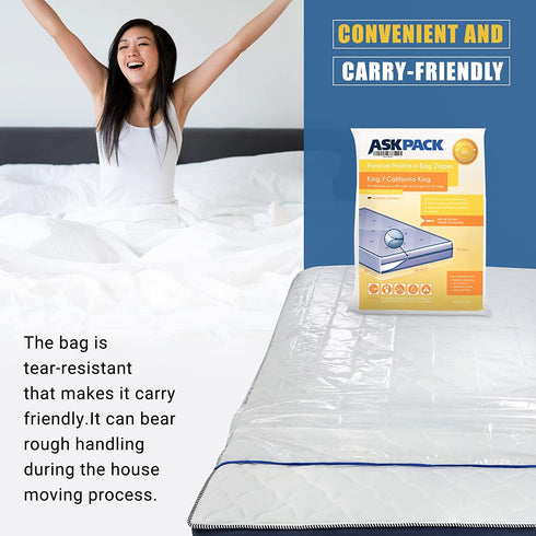 King/California King - Mattress Bag Enhanced with Zipper 6 mil Ultra Thick for Moving & Long-Term Storage - Tear Resistant and Waterproof - Ultra Heavy Duty