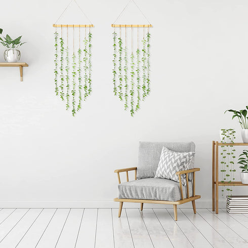 Artificial Eucalyptus Greenery Hanging Boho Wall Decor Fake Eucalyptus Vines Wall Hanging Plant with Wooden Sticks Rustic Boho Wall Decor for Wedding Bedroom Entryway Home Party