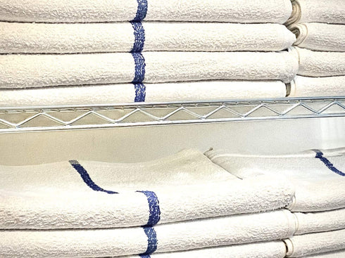 AuthenticSeller Blue Stripe Bar Towels, 15 Pack, 32 Oz/Dz, 16x19 Inch, Restaurant Kitchen Towels, Reusable Cleaning Towels, Cotton Bar Mop Terry Towels Commercial Grade(Set of 15, Blue Stripe Towels)