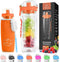 Zulay (34oz Capacity) Fruit Infuser Water Bottle With Sleeve - BPA Free Anti-Slip Grip & Flip Top Lid Infused Water Bottles for Women & Men - Water Infusion Bottle With Cleaning Brush
