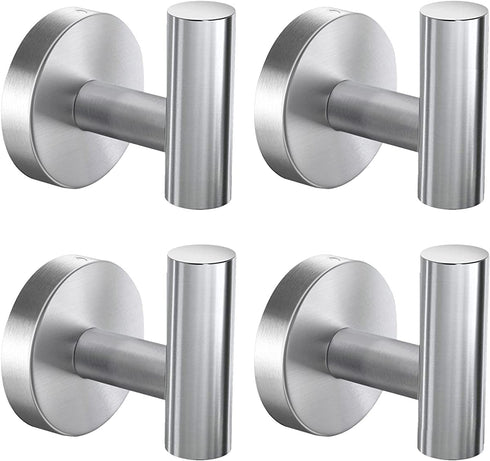 Bathroom Towel Hooks, Coat/Robe Clothes Hooks, Brushed Nickel SUS 304 Stainless Steel Wall Hook Heavy Duty for Bedroom,Kitchen,Restroom,Bathroom,Wall Mounted (Silver, 4 Pack)