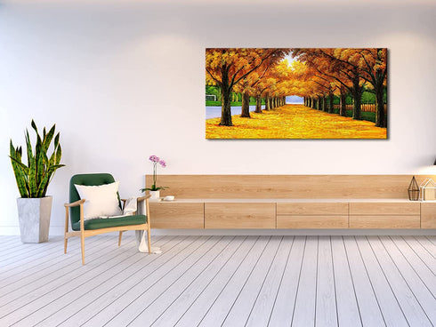 Pyradecor Large Orange Trees Giclee Canvas Prints Wall Art Paintings Pictures for Living Room Bedroom Home Office Decor - Far Seeing Modern Stretched and Framed Autumn Forest Landscape Artwork