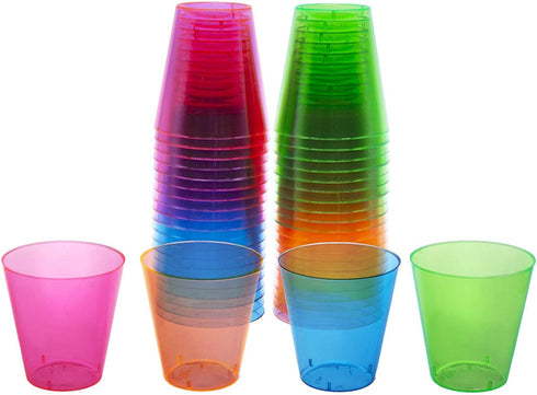 Party Essentials Hard Plastic 2-Ounce Shot/Shooter Glasses, 80-Count, Multi Neon
